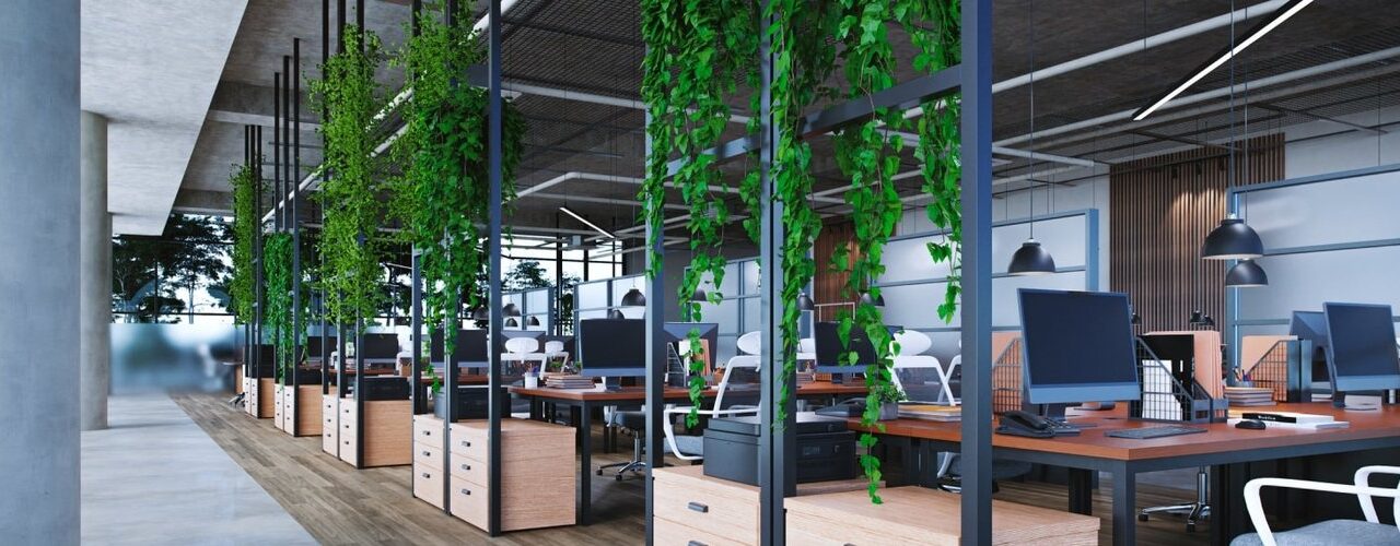 Modern office space with open layout and collaborative zones